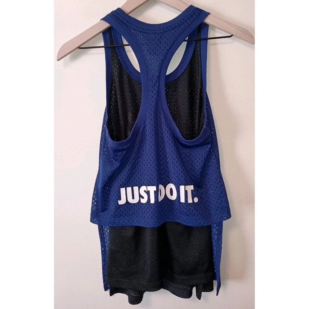 Nike‎ Black And Blue Mesh Double Layer Racer Back Tank 